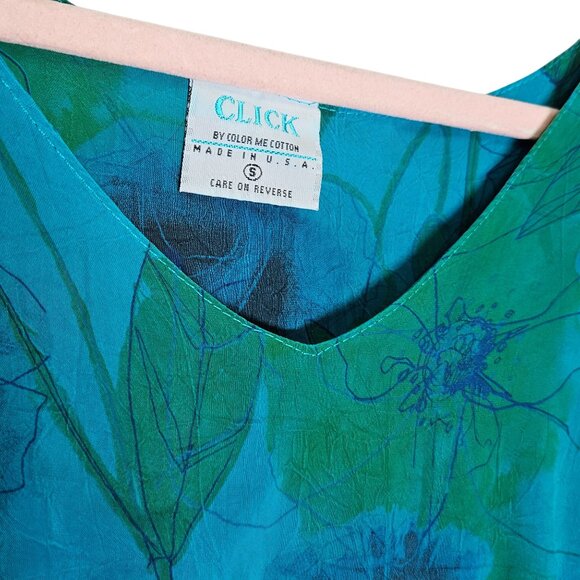 Click By Color Me Cotton Floral Layered Tunic S Blue Green Womens Shirt Blouse - Picture 3 of 9